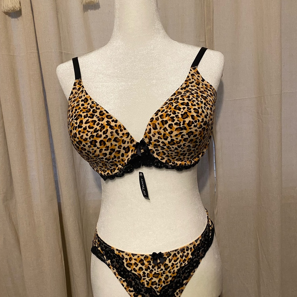Adore‎ Me Leopard Print Lingerie Set with Black Lace Trim